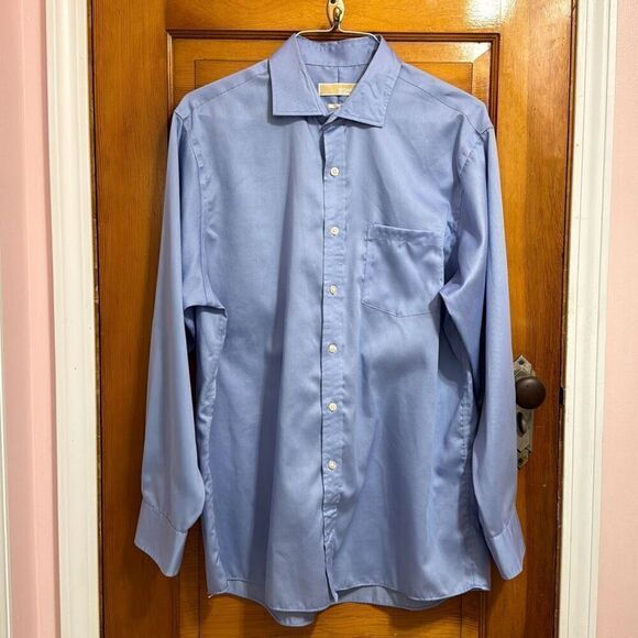 Michael Kors Blue Cotton Non Iron Long Sleeve Button Down Mens 17 34/35 - Picture 1 of 5
